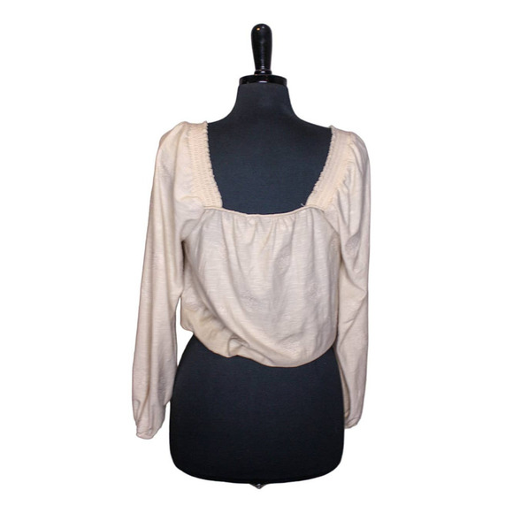 Alya Peasant Top Short Blouson Crop Embroidered Crochet Cream Off White S - Picture 2 of 4